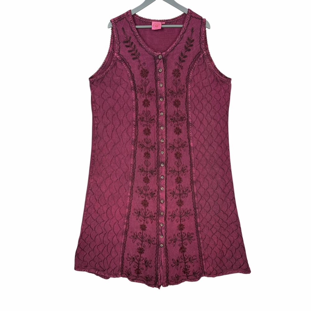 Garden Belle Shop Dress 2XL Embroidered Renaissance Fair Cottage Boho Button